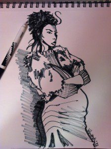 Fashion illustration fashion drawing using water SOLUBLE Rose-Art marker, (slightly dried up) on textured paper has some nice effects...