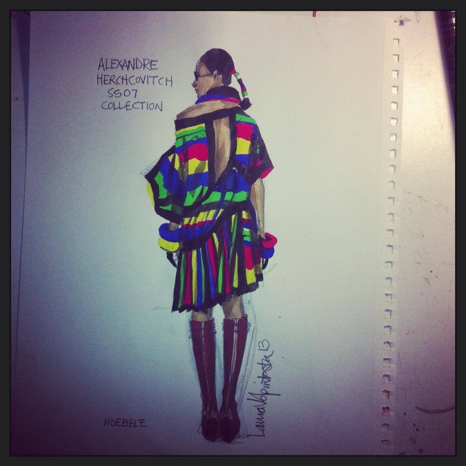 Alexandre Herchovitch SS07 dress illustrated by Laura Volpintesta