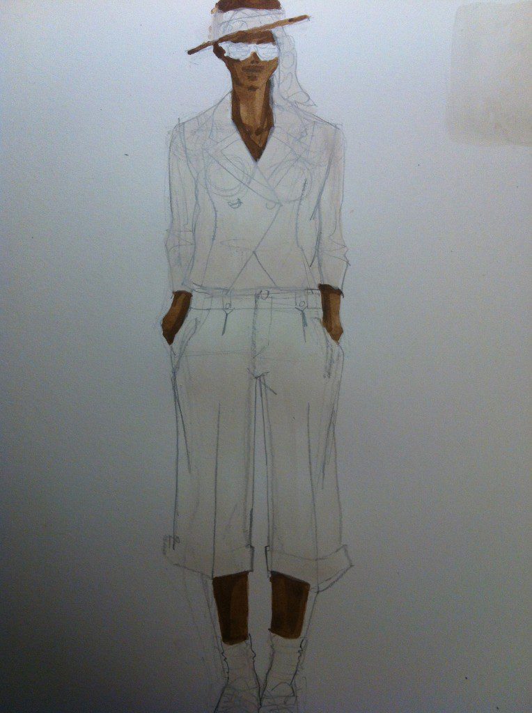 Laura Volpintesta unfinished fashion design illustration  on bristol board