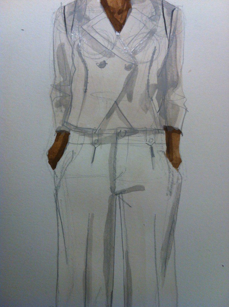 unfinished White Gouache Fashion Illustration with shadows 