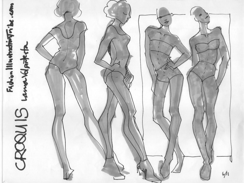 Laura Volpintesta reusable fashion croquis  templates various angles