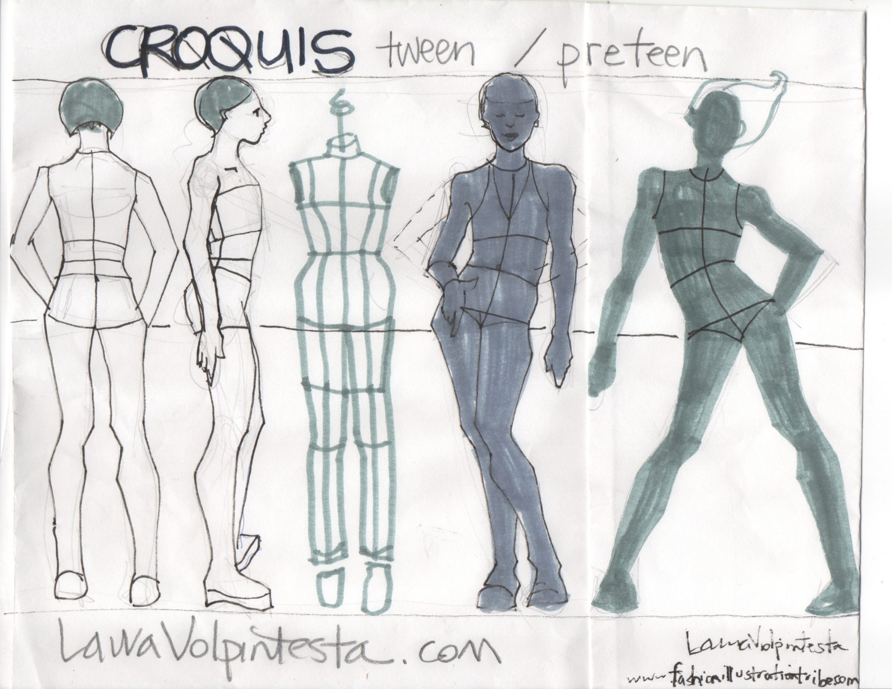 croquis fashion templates preteen tween fashion design Laura Volpintesta