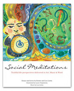 BOOK COVER FOR "SOCIAL MEDITATIONS" BY LOU LIOTTA, KRISTIE LIOTTA, ILLUSTRATED BY LAURA VOLPINTESTA