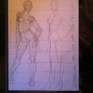 Proportional sketching guidelines for fashion drawing by Laura Volpintesta