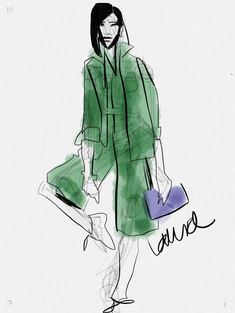 digital fashion sketching with Tayasui Sketches app "AGGIE" print batik ensemble, by Studio189, studiooneeightynine, Ghana made, illustrated by Laura Volpintesta, fashionillustrationTRIBE, fashion illustration, fashion school, African fashion