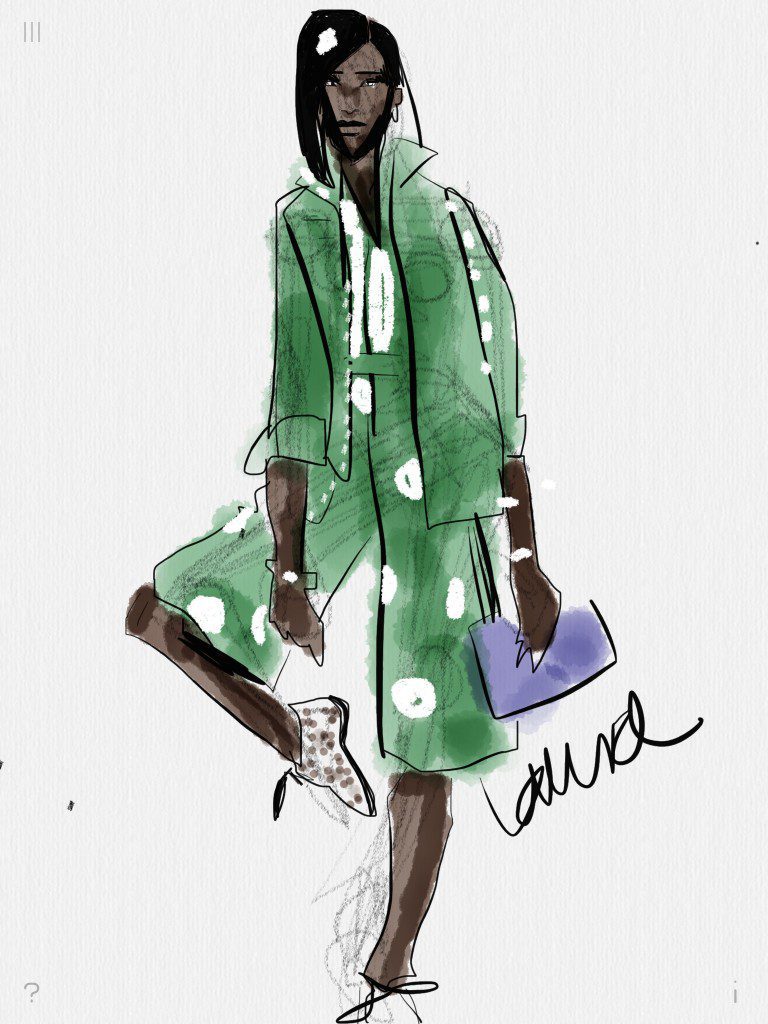 digital fashion sketching with Tayasui Sketches app "AGGIE" print batik ensemble, by Studio189, studiooneeightynine, Ghana made, illustrated by Laura Volpintesta, fashionillustrationTRIBE, fashion illustration, fashion school, African fashion