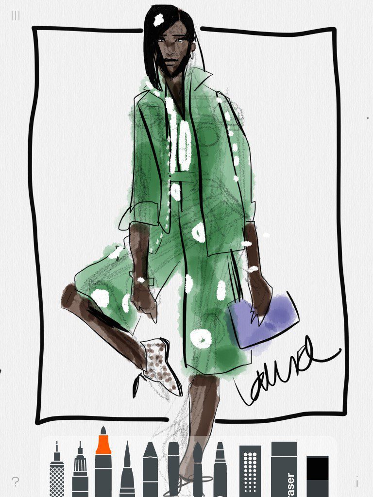 "AGGIE" print batik ensemble, by Studio189, studiooneeightynine, Ghana made, illustrated by Laura Volpintesta, fashionillustrationTRIBE, fashion illustration, fashion school, African fashion