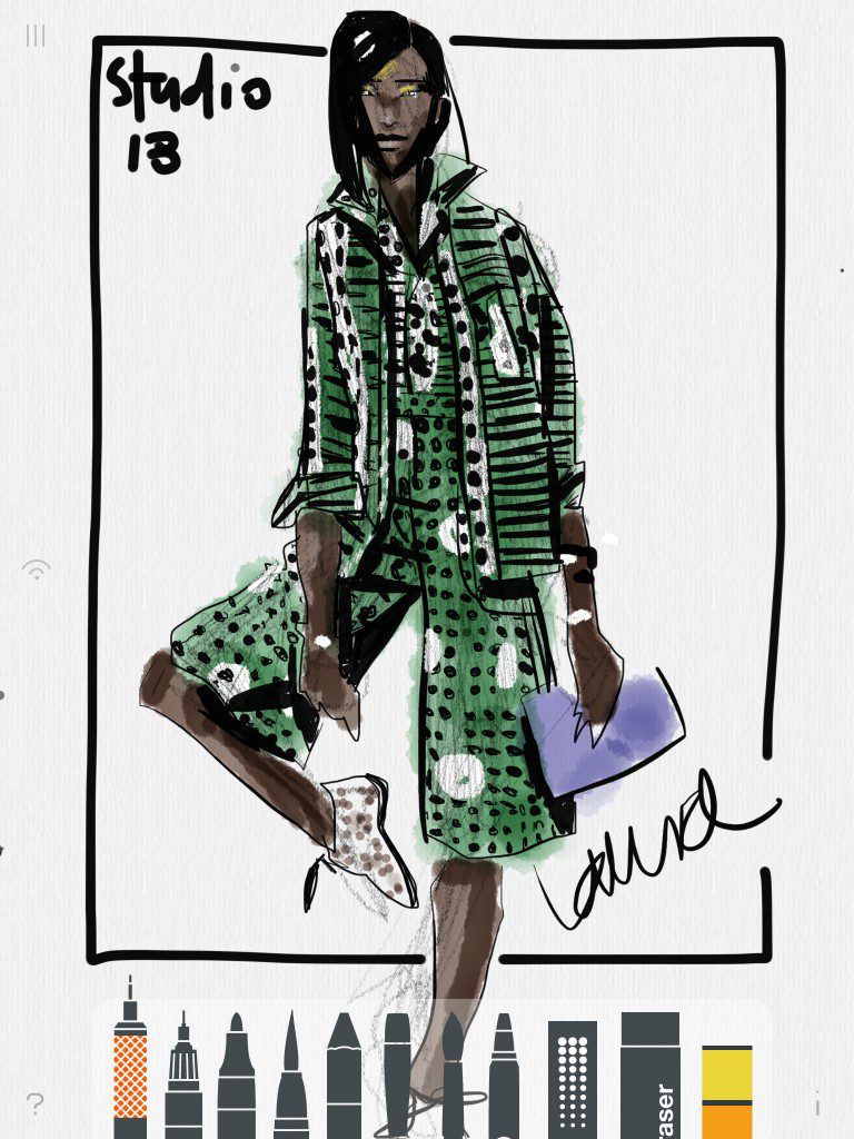 Digital fAshion sketching with Tayasui Sketches. ensemble by Studio189, studiooneeightynine, Ghana made, illustrated by Laura Volpintesta, fashionillustrationTRIBE, fashion illustration, fashion school, African fashion