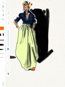 Fashion illustration with Adobe apps on ipad, by Laura Volpintesta.  Ensemble by Stella Jean