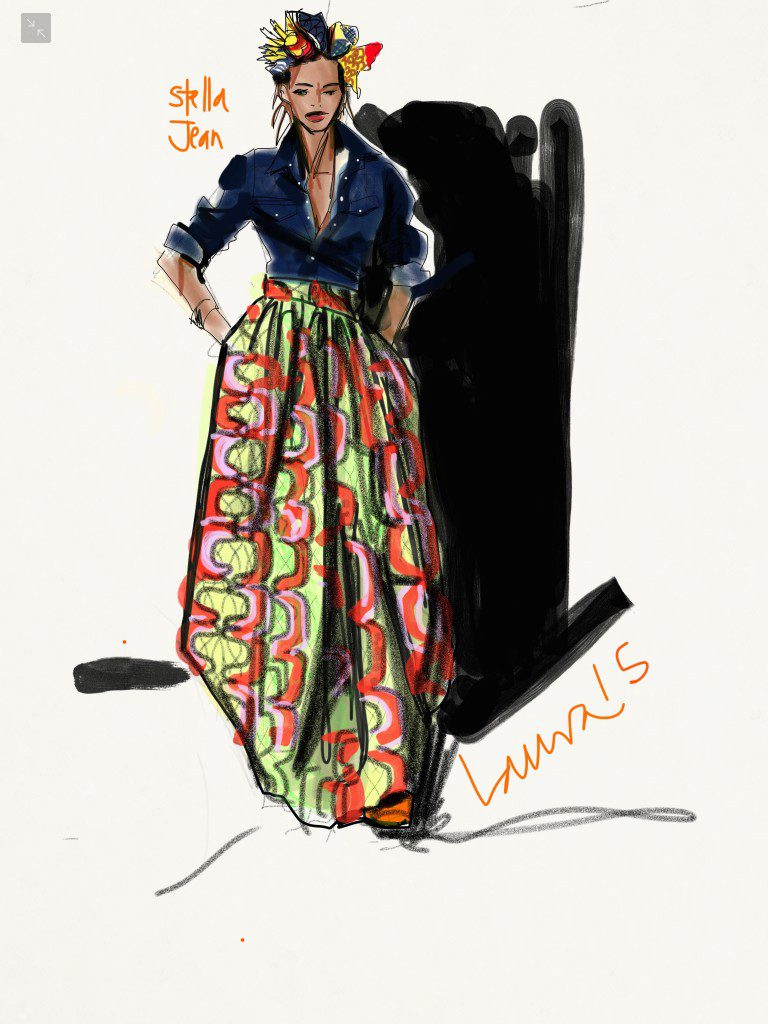 Sketching African print fashion skirt, Laura Volpintesta, FAshion Illustration, Stella Jean African Print Skirt