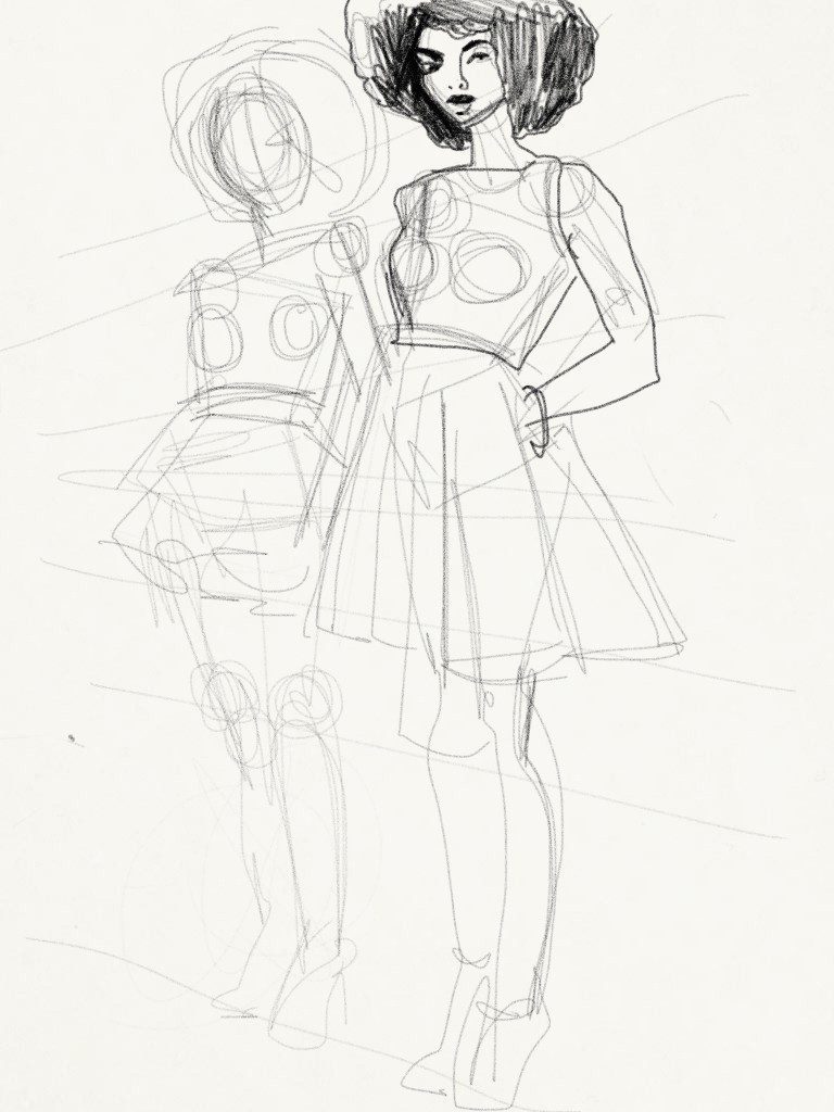 How to draw fashion figures for design illustration : two figures to a page, circle skirts