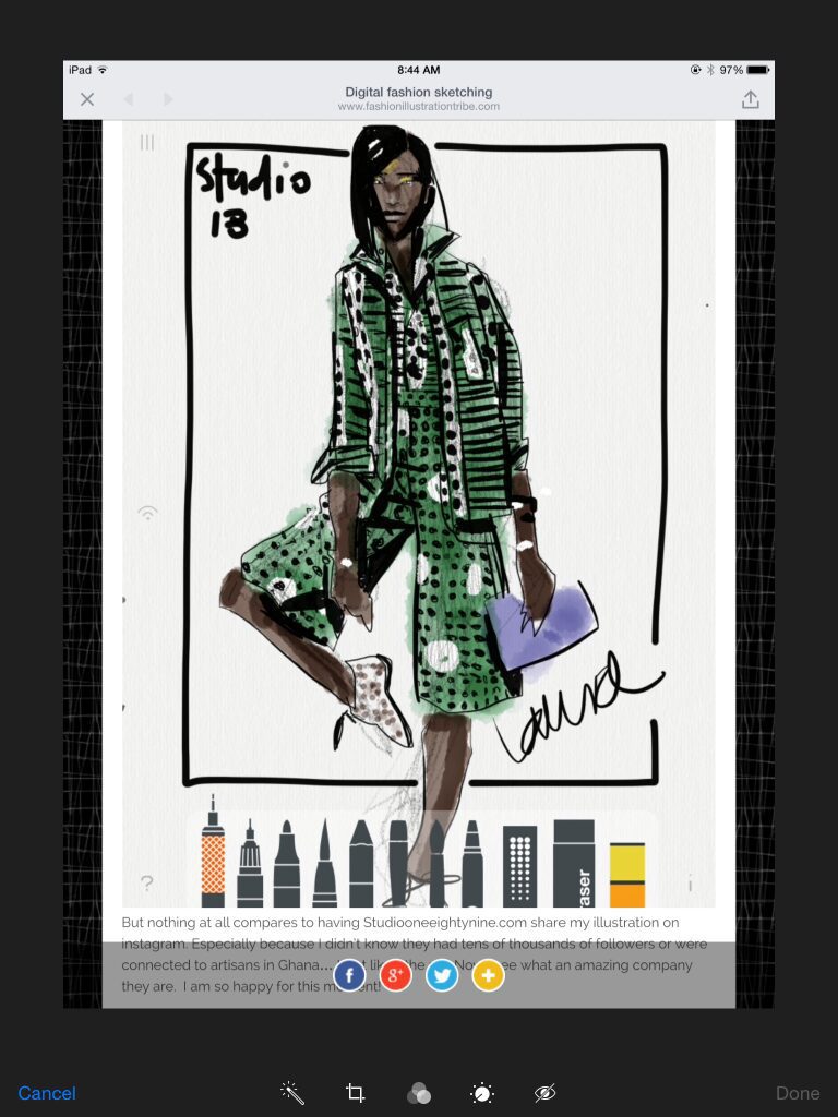 Ensemble by Studio189, Fashion Illustration by Laura Volpintesta on IPad fashion illustration. Hand batiked fabric made in Ghana.Ethical fashion brand.