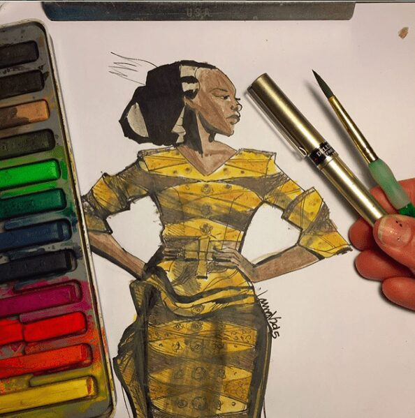 African Print Fashion Illustration of a look by unknown designer illustrated by Laura volpintesta