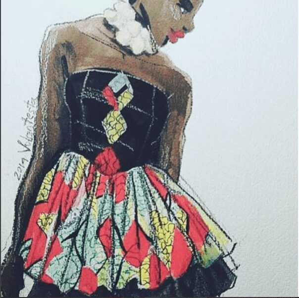 African Print Fashion Illustrated by Laura Volpintesta. A look from AFW Africa fashion week