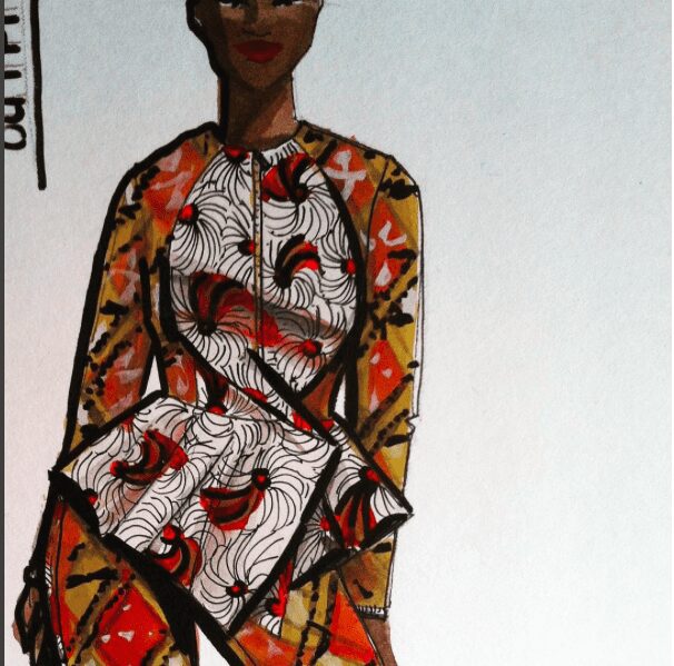 African Print Fashion illustrated by laura Volpintesta, designer Kaela Kaye