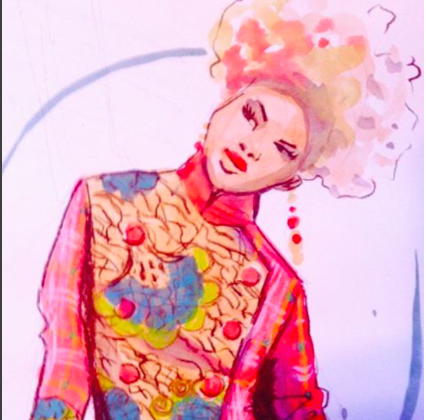 Screen African Print Fashion Illustration by laura Volpintesta. jacket by Blackbird Designs