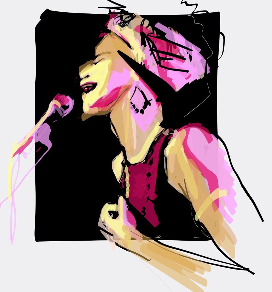 Laura Volpintesta Fashion Illustrator. Agathe Iracema, brazilian jazz vocalist in Paris