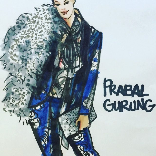fashion illustration with markers- Laura Volpintesta, Look by Prabal Gurung