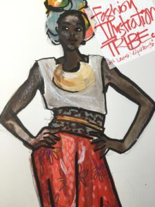 Gaouche fashion illustration with brush pen and China Marker, by Laura Volpintesta