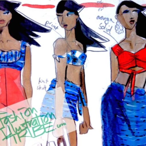 Fashion Sketches with Fabric Swatches, laura volpintesta Fashion illustration tribe.