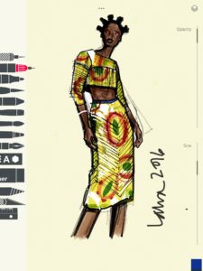 African Print Fashion Sketching by Laura Volpintesta