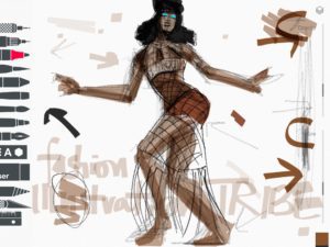 Tayasui Sketches App Fashion Illustration of Naomi Campbell on Brasil Vogue by Laura Volpintesta, fashion illustrator