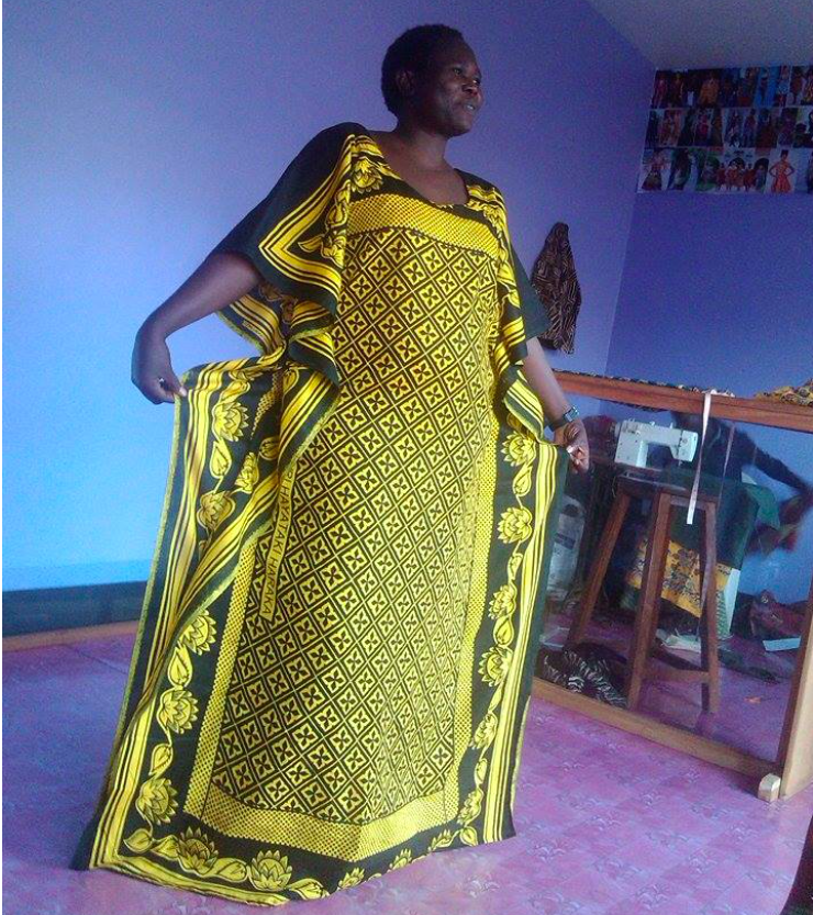 African hand block print caftan fashion design by Artisan Apparel Uganda 