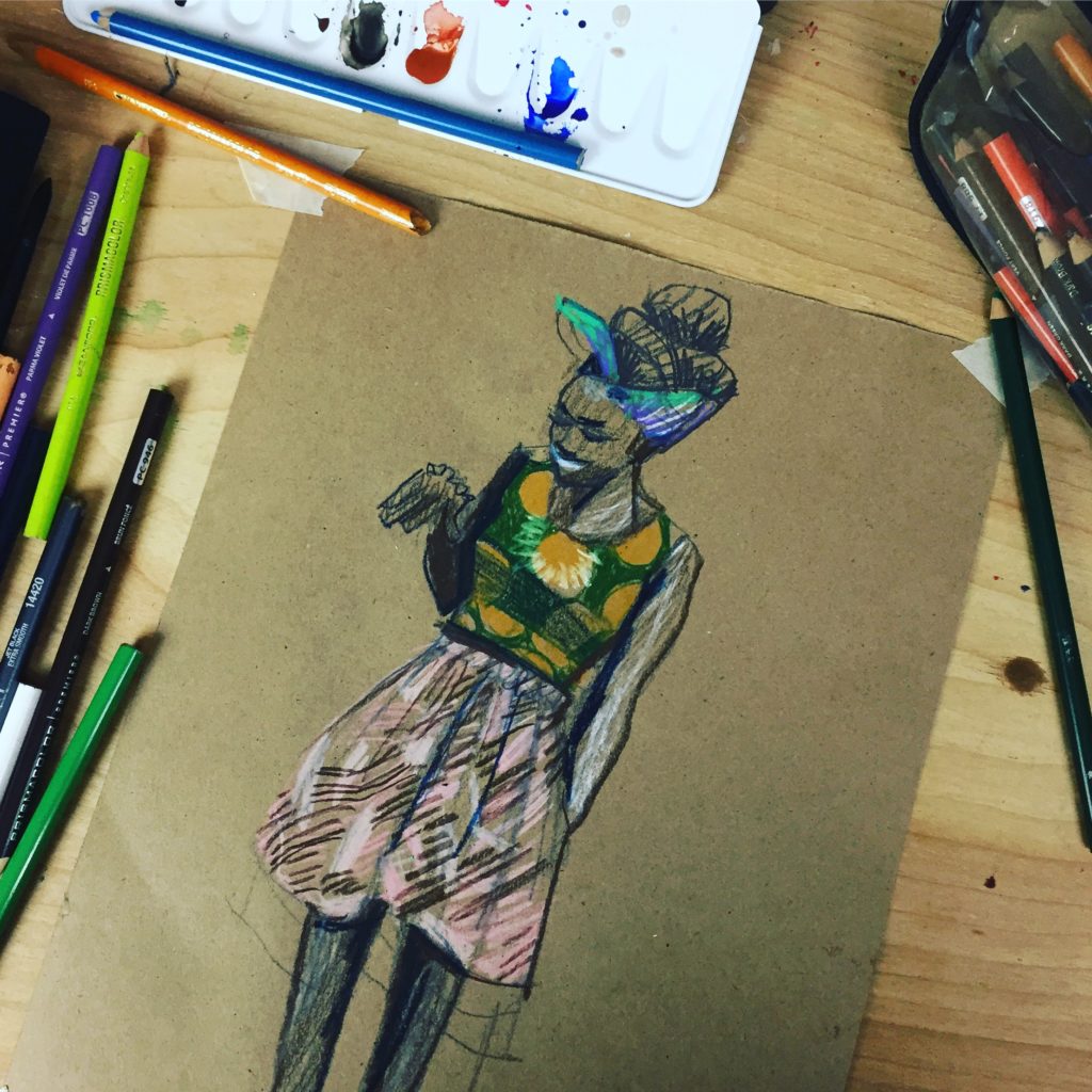 Marker African print fashion illustration about Laura Volpintesta