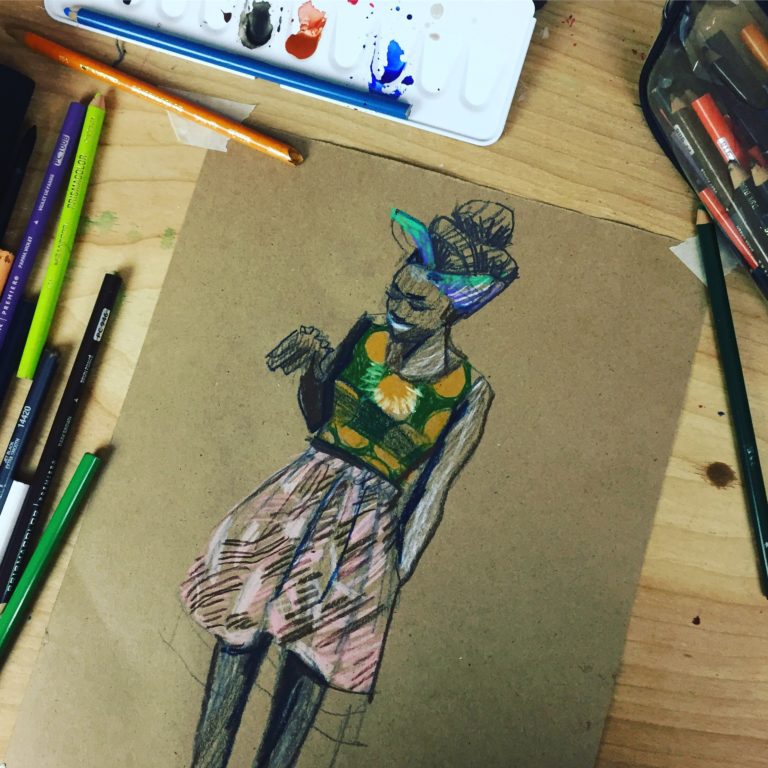 Marker African print fashion illustration about Laura Volpintesta