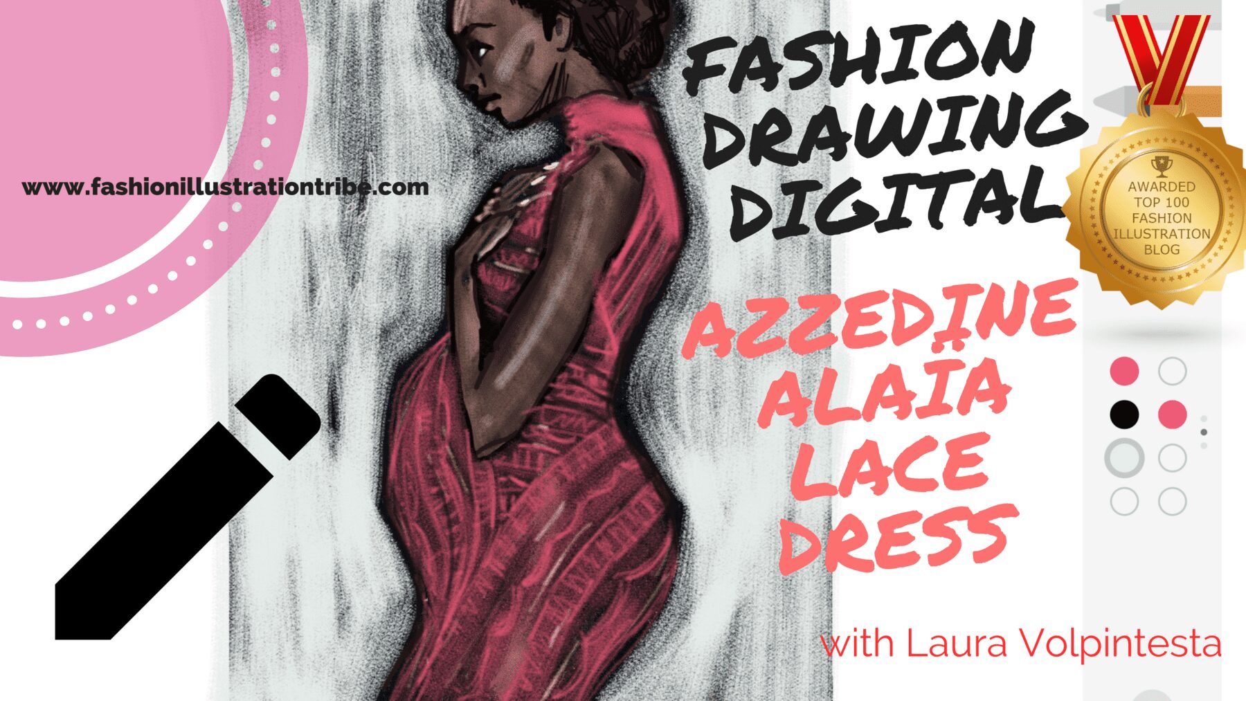 Azzedine Alaia Fashion Illustration of Beverly Peele Pregnant Digital by Laura Volpintesta