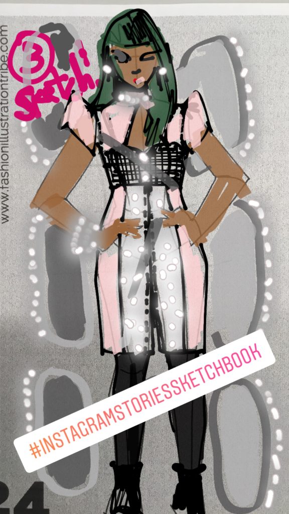 fashion illustration made with Instagram Story tools by Laura Volpintesta