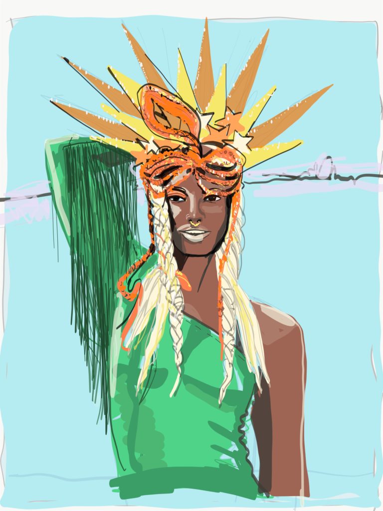 Fashion Illustration of Carnaval 2018 Rio on Adobe Illustrator Draw app by Laura Volpintesta