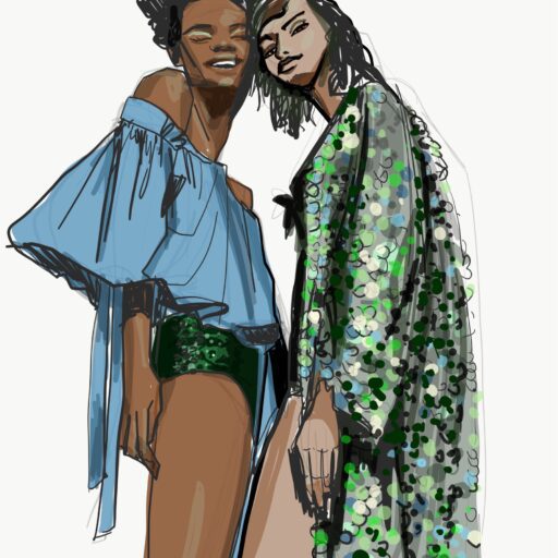 2 denim, adobe app, fashion illustration, ruffles, sequins, hotpants, kimono, profiles, carnaval costumes, sparkle and shine, Laura Volpintesta