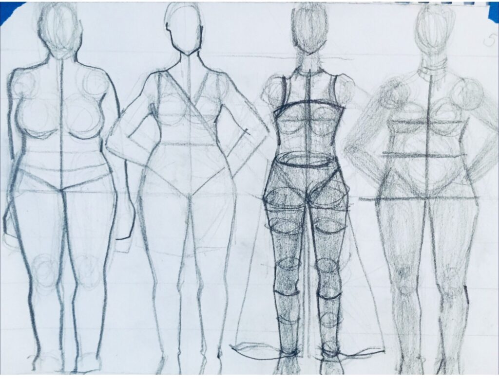 croquis: different figure proportions for different markets/ clients . each figure can be used to sketch a collection or line sheet for that customer. Laura volpintesta