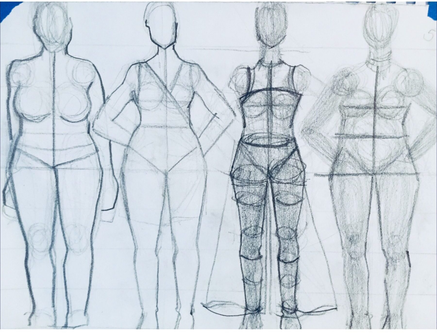 croquis: different figure proportions for different markets/ clients . each figure can be used to sketch a collection or line sheet for that customer. Laura volpintesta