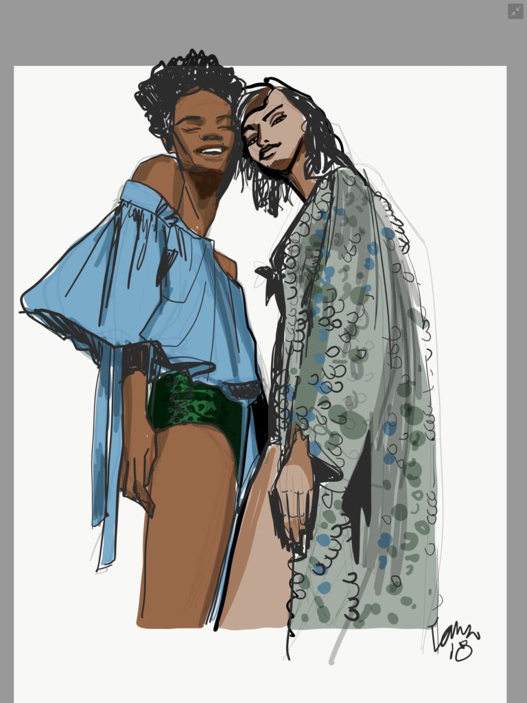 sequins fashion illustration vector drawing in Adobe Fresco app