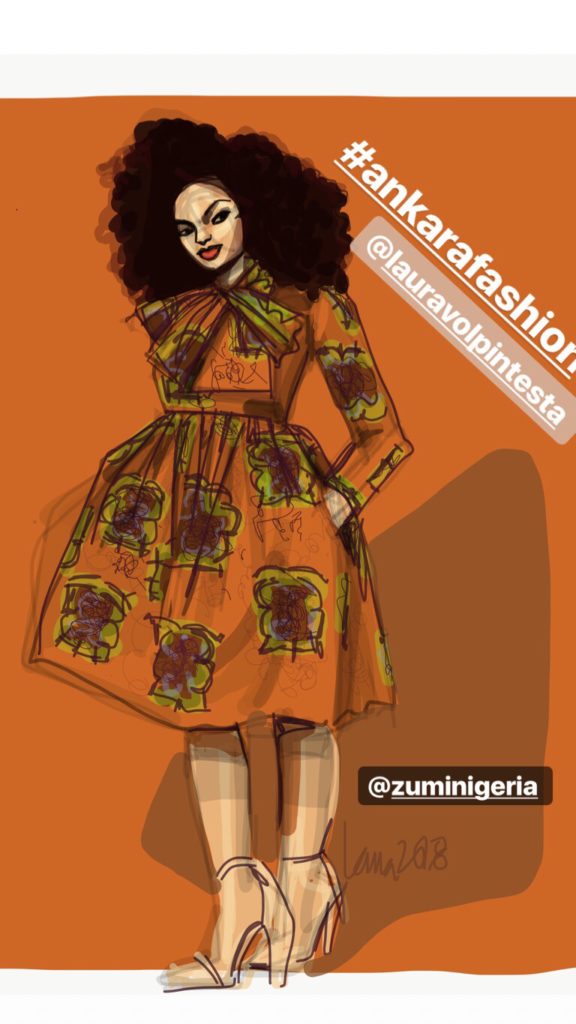 African print fashion illustration about Laura Volpintesta