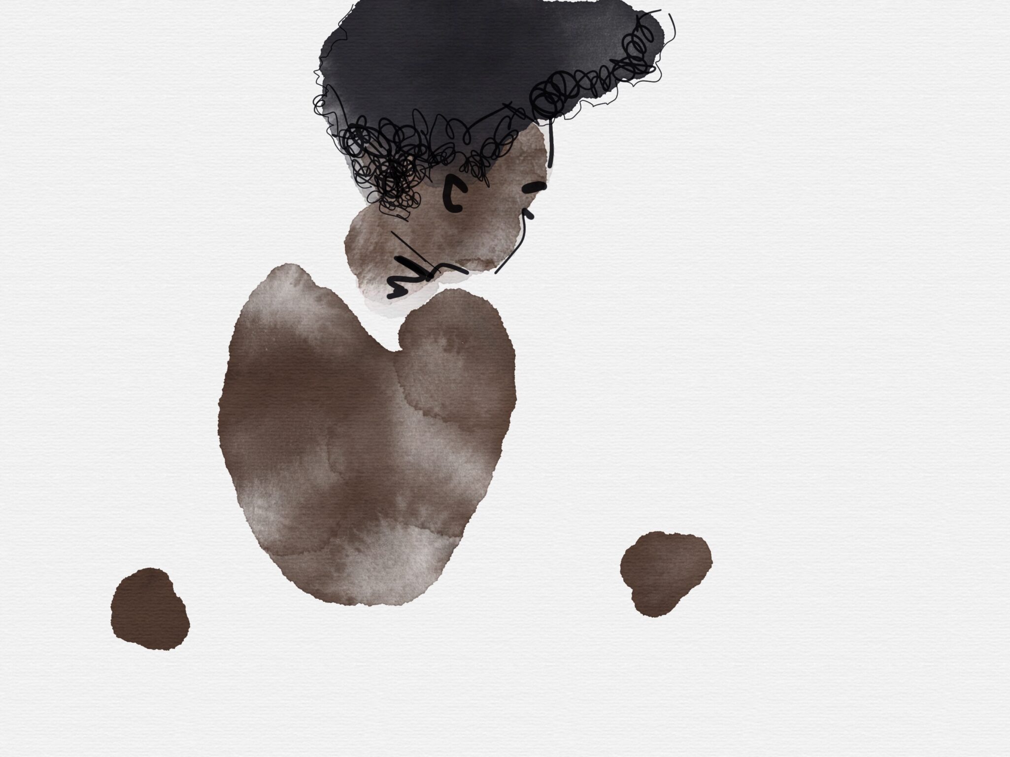 back view, negative shape, digital, watercolor, gouache, line, line weights, shapes, bleed