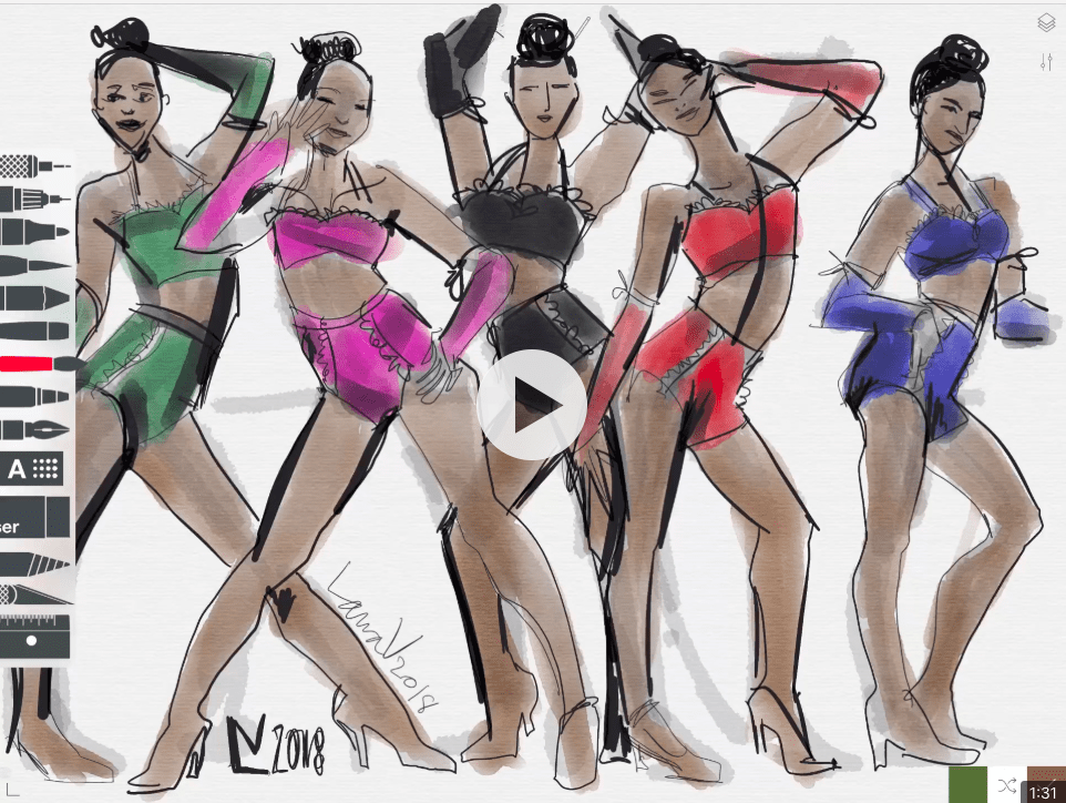 Learn dynamic, expressive Fashion model drawing for fashion illustration and fashion design with Laura Volpintesta online