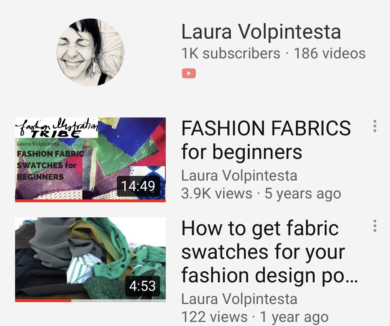 Laura Volpintesta's videos about fashion fabrics and fabric swatches for fashion designers and students