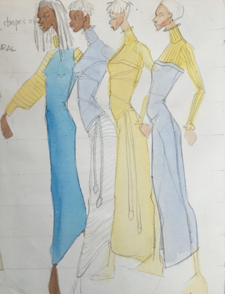 Egyptian inspired knitwear dress collection "Pharoah Soleil" by Laura Volpintesta Paris, 1992