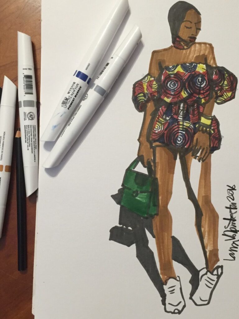 About Laura Volpintesta Marker African print fashion illustration about Laura Volpintesta