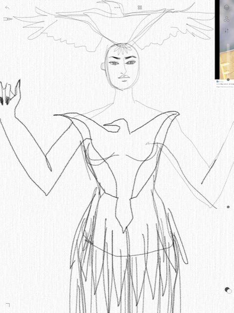 fashion and costume sketching on iPad wtih Tayasui Sketches by Laura Volpintesta