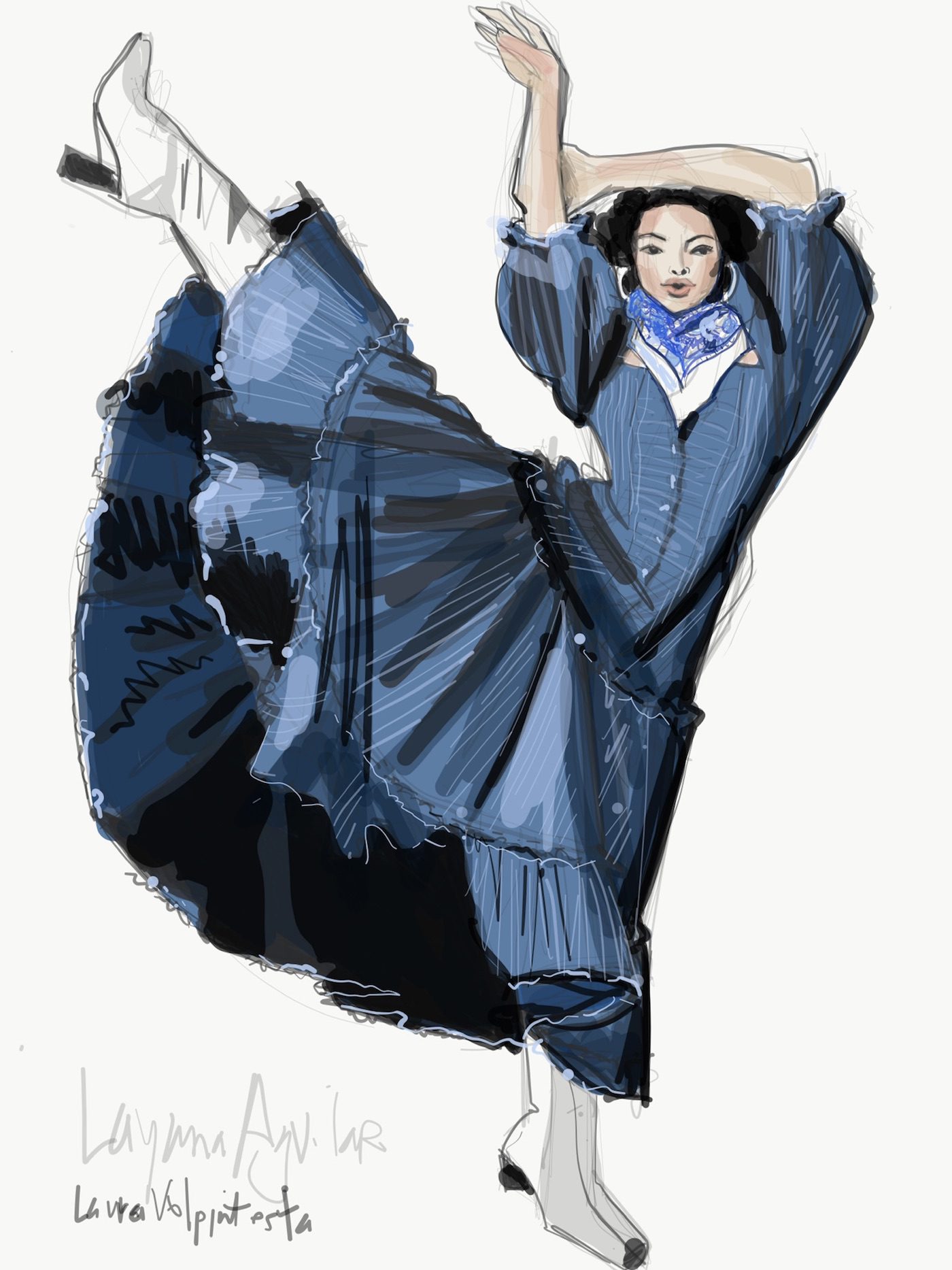 Digital fashion illustration with apps: fashion designer Layana Aguilar by Laura Volpintesta