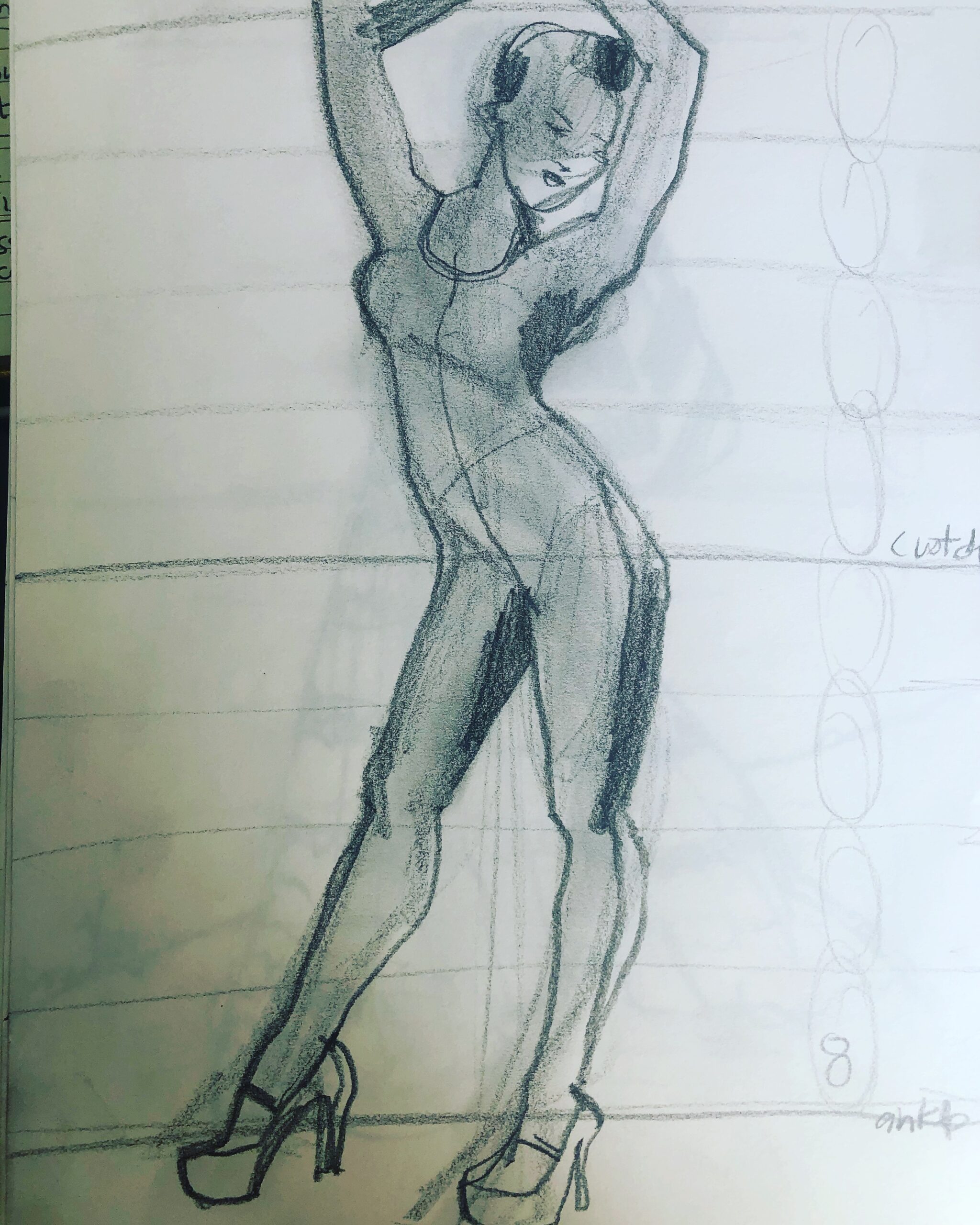 Real size fashion model drawing by Laura Volpintesta