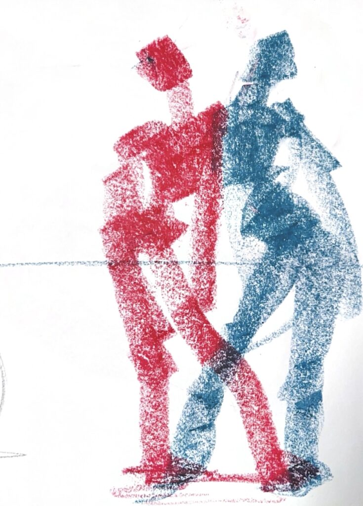 Oil pastel figure studies for fashion model drawing capturing proportion, movement, anatomy, and feeling to map out the figure by Laura Volpintesta