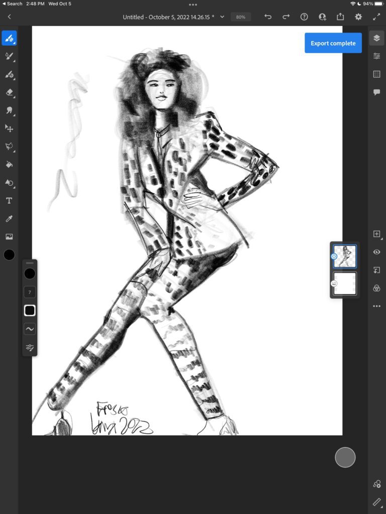 fashion sketching on iPad with Adobe Fresco app, Laura Volpintesta