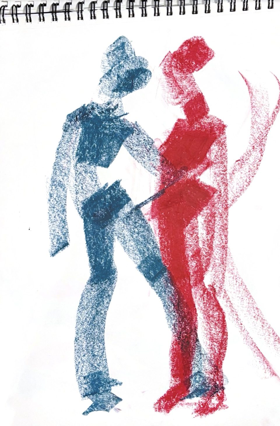 gesture drawings for fashion illustration studies using oil pastels by Laura Volpintesta in a model drawing session