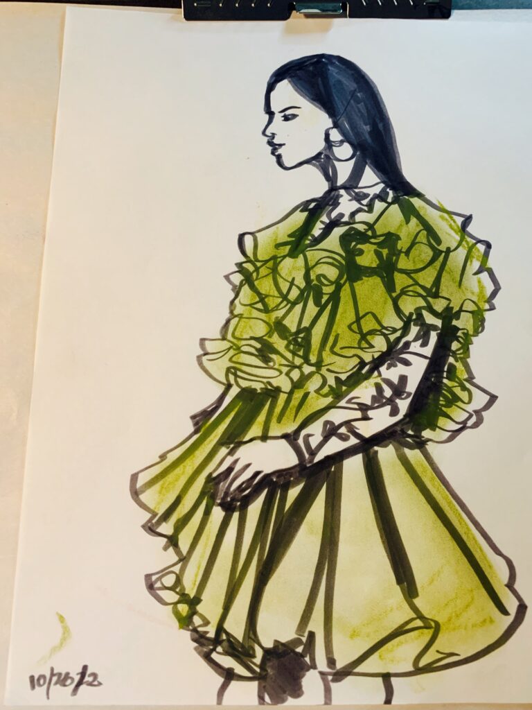 fashion drawing with Tombow brush tip markers by Laura Volpintesta fashion illustration