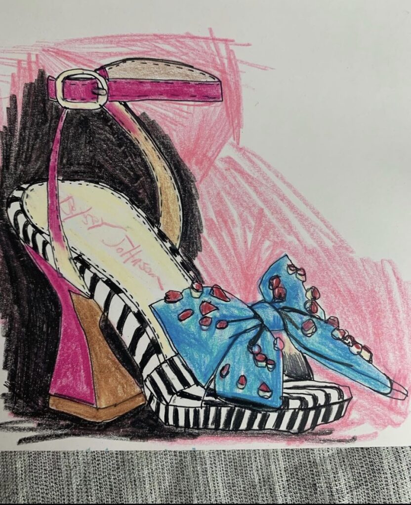 Sketching Fashion Accessories: Betsey Johnson pump, colored pencil, by Laura volpintesta